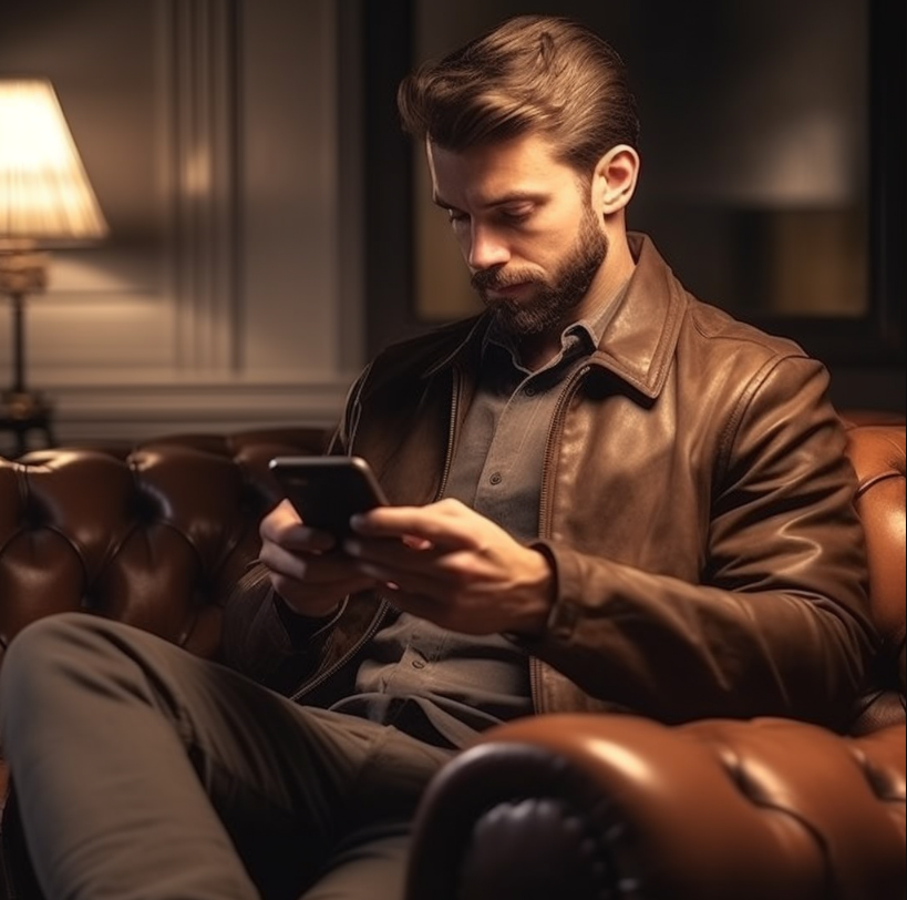 Handsome man reading on a smartphone