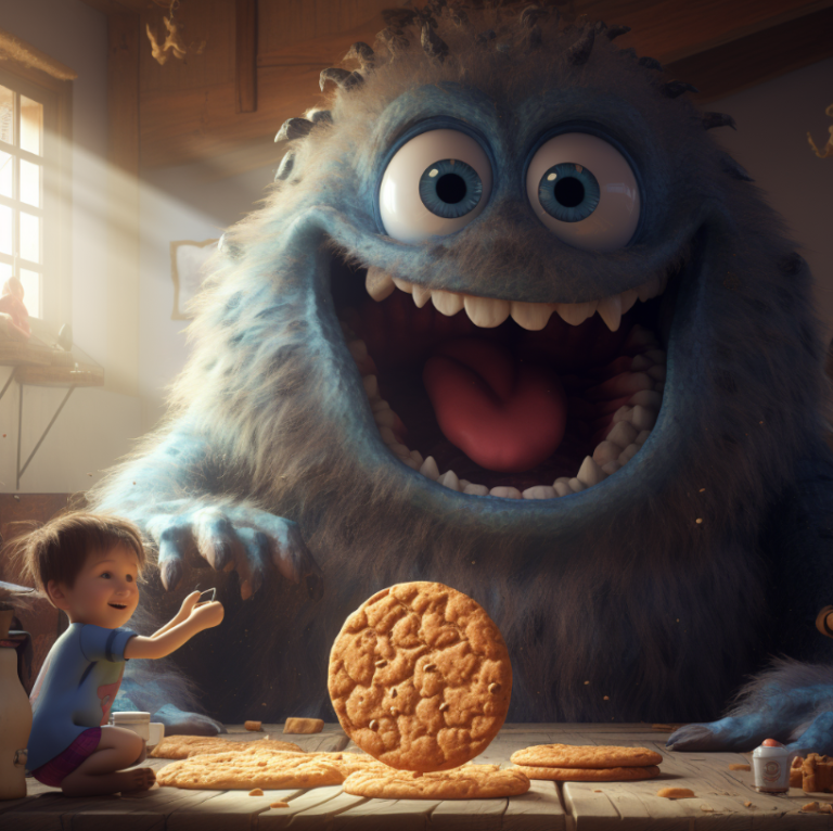 Blue monster with cookie