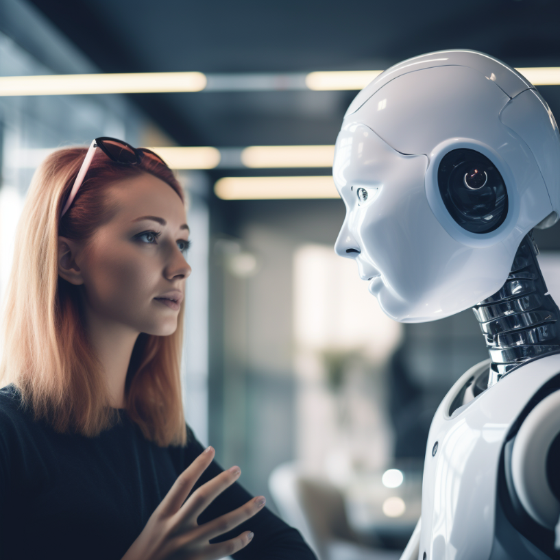 marketer talking to robot