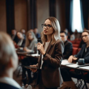 woman speaking at semiar