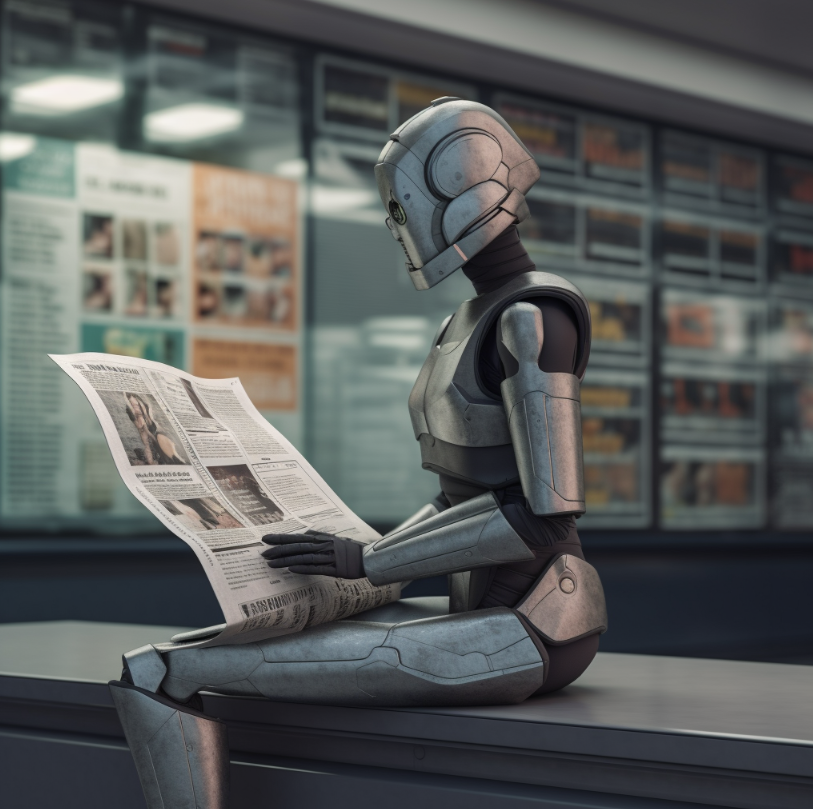 Robot reading newspaper