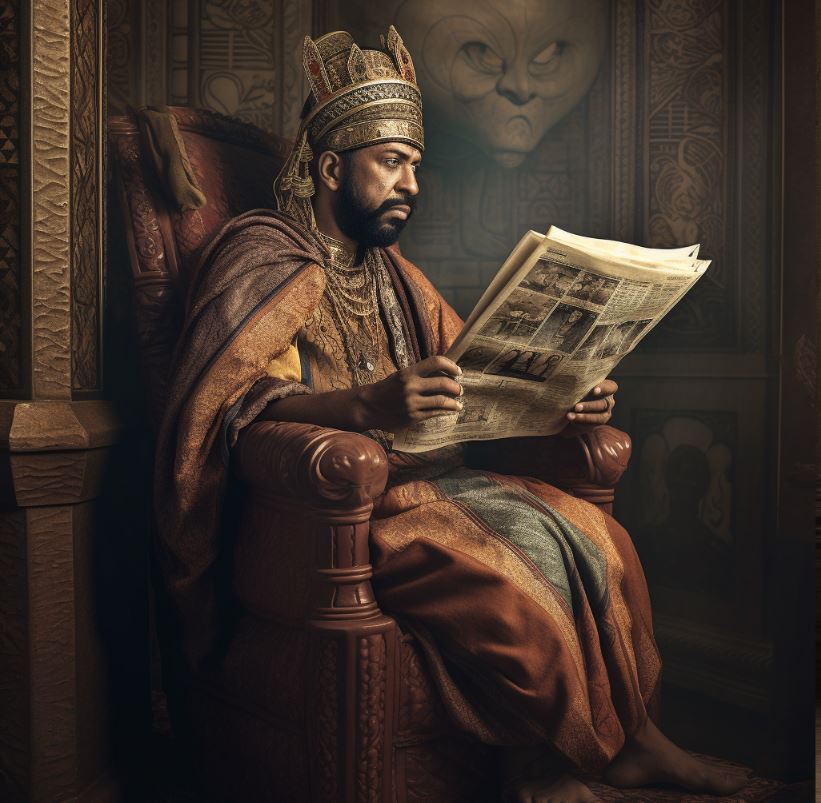 Solomon reading a newspaper