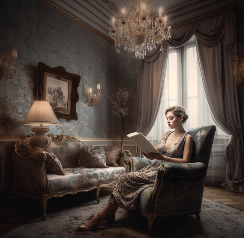elegant woman reading magazine
