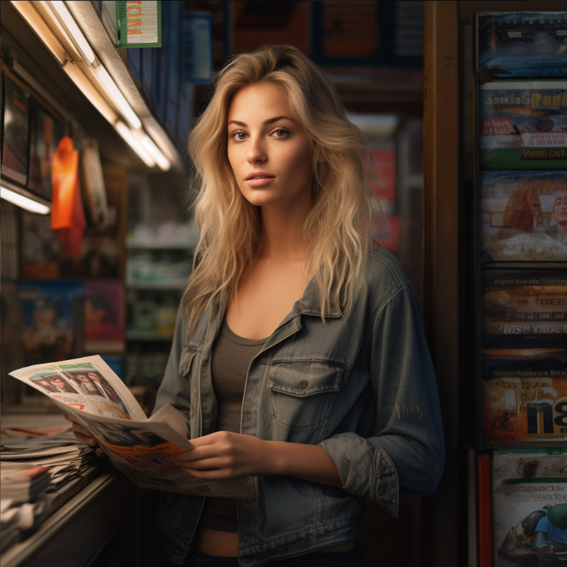 Blonde at newsstand