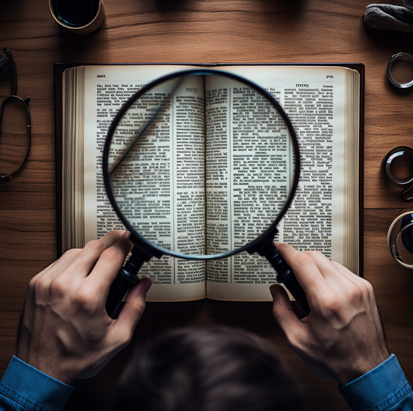magnifying glass on book