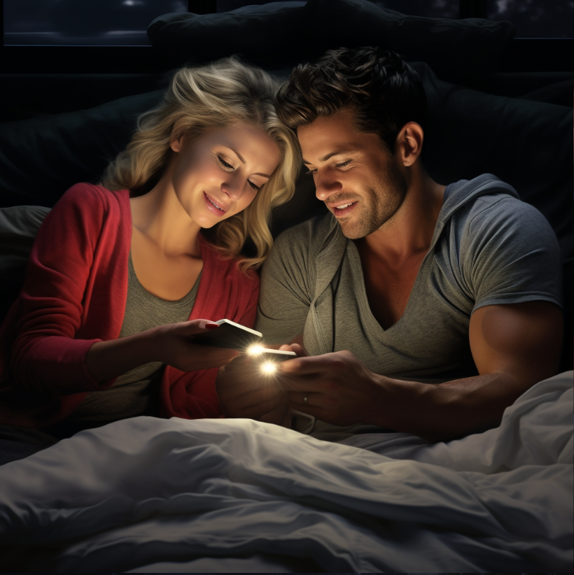 couple in bed with phones