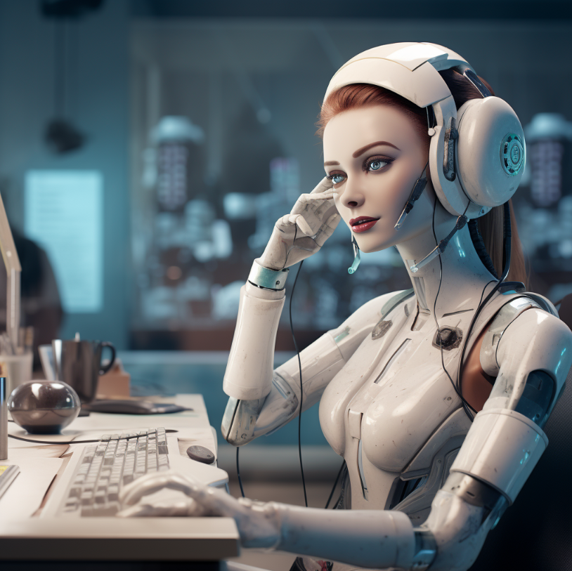 female robot on phone