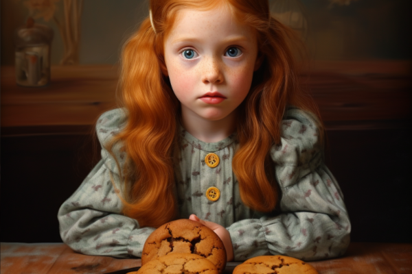 red-haired girl with cookies