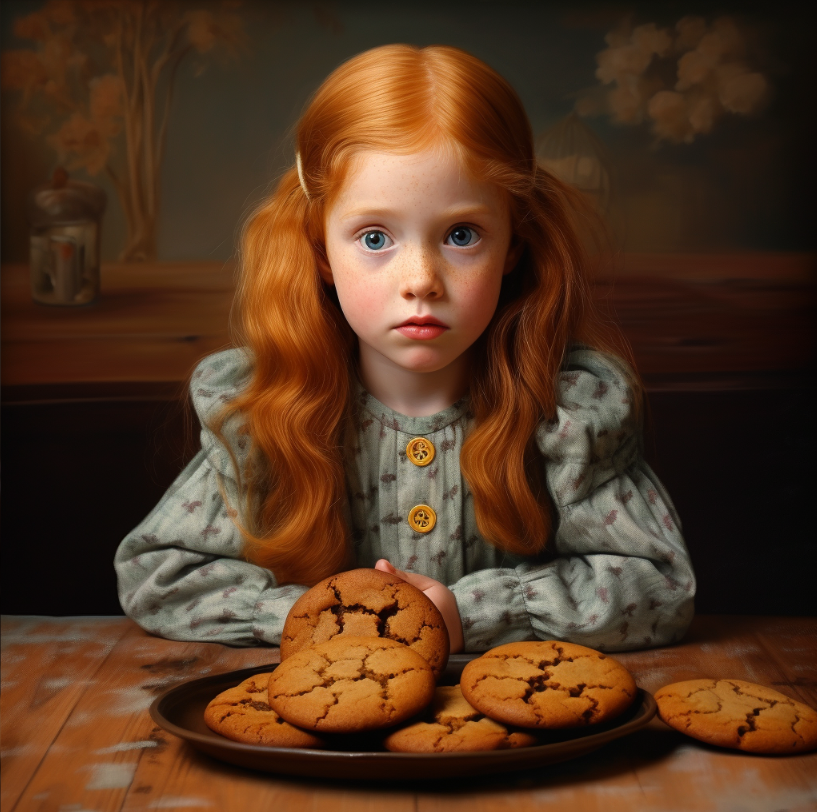 red-haired girl with cookies