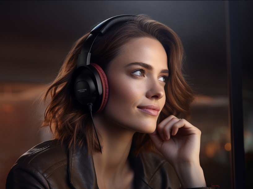 Woman listening to podcast