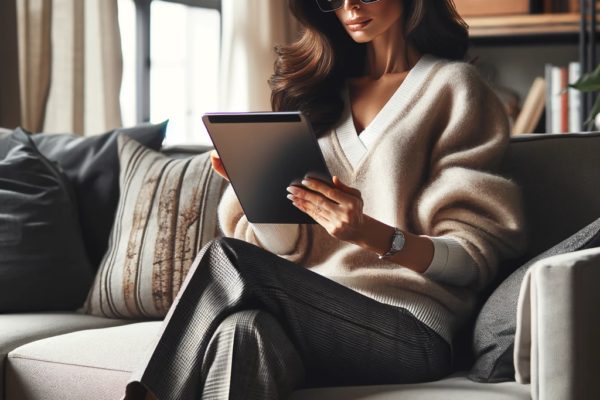 Woman reading digital magazine