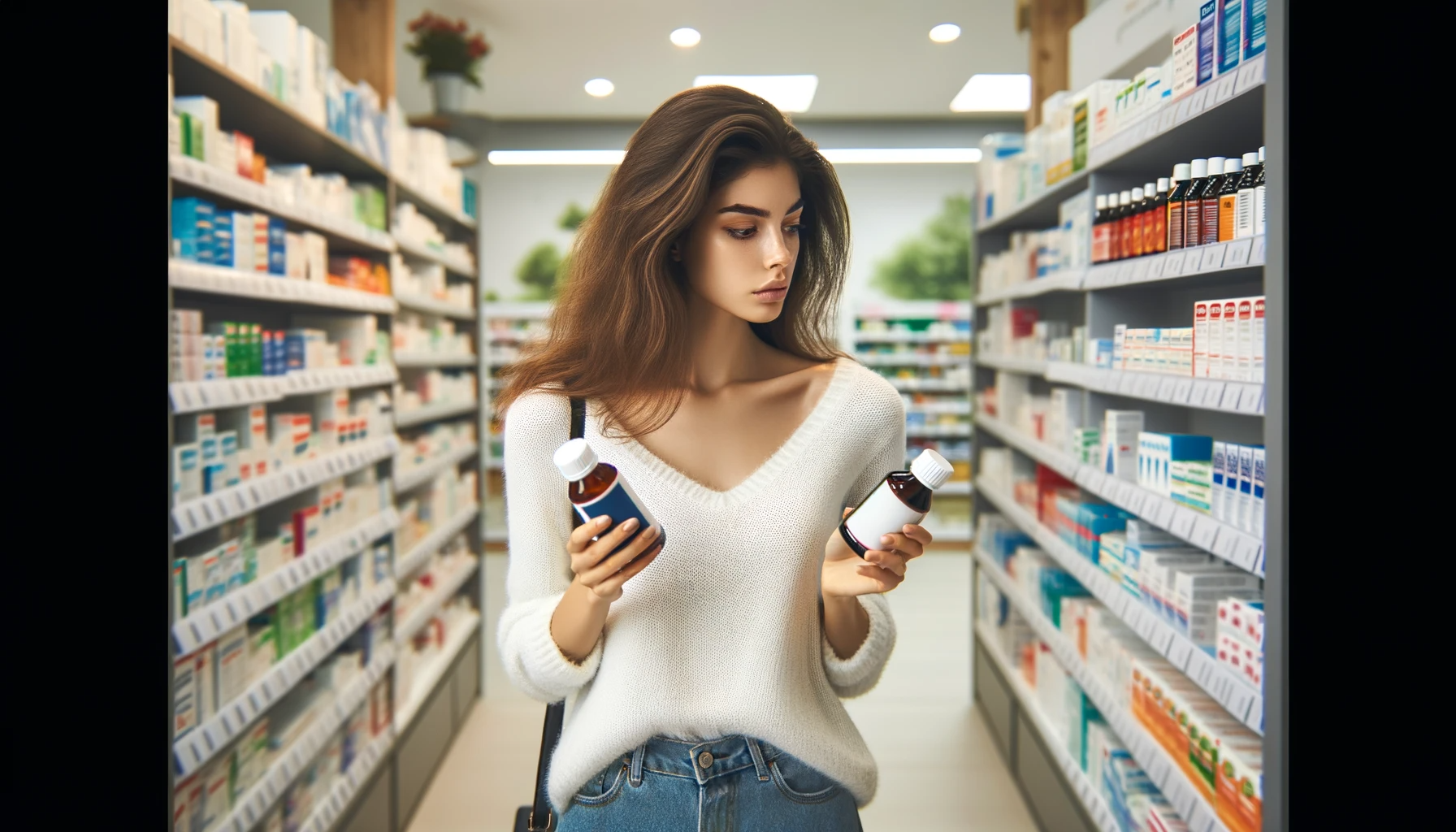 Young mother at pharmacy