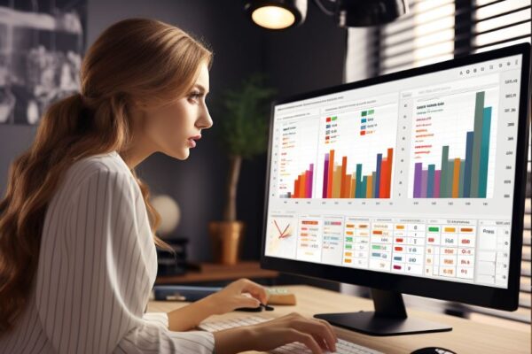 marketer reading statistics on her computer