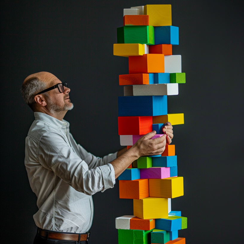 CIO with a stack of blocks