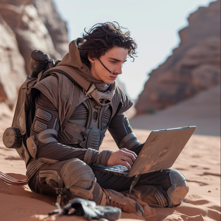 Paul Atreides working on a laptop