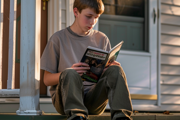 Teenager reading magazine