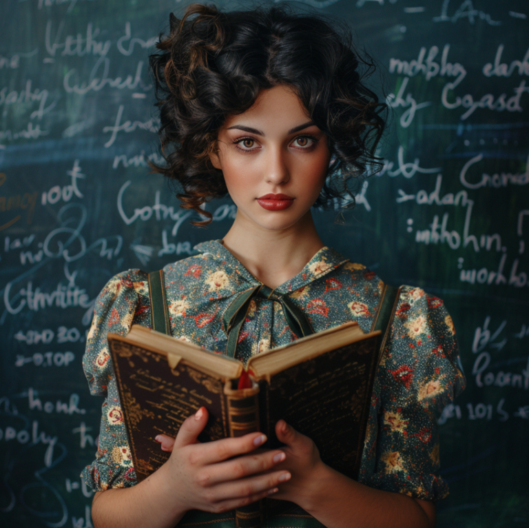 pretty teacher with a book