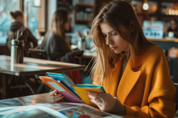 Woman reading brochure