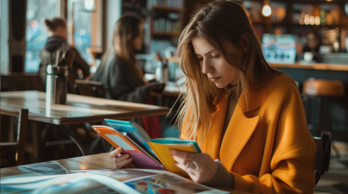 Woman reading brochure