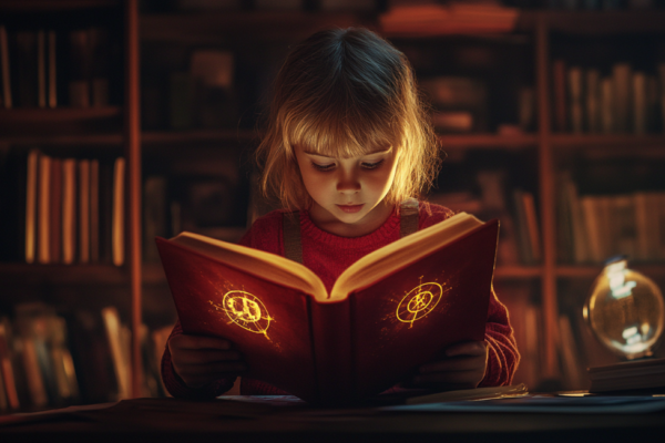 Child reading radioactive book