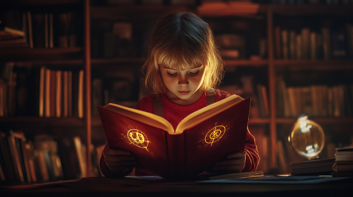 Child reading radioactive book