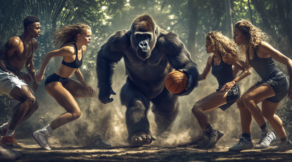 Gorilla playing basketball