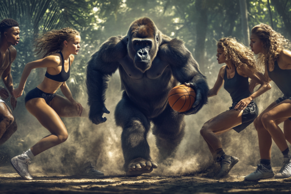 Gorilla playing basketball