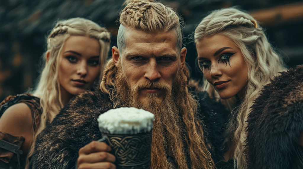 Viking warrior with a mug of frothy mead