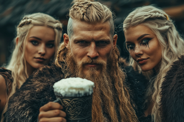 Viking warrior with a mug of frothy mead