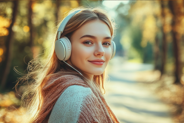 Woman wearing headphones