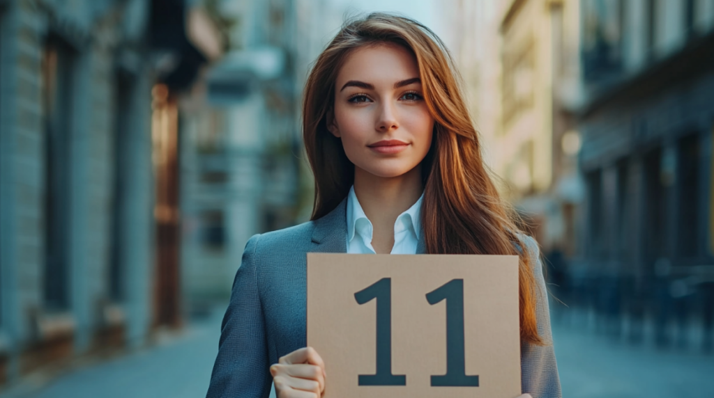 Woman with label