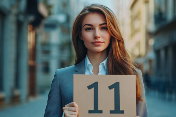 Woman with label