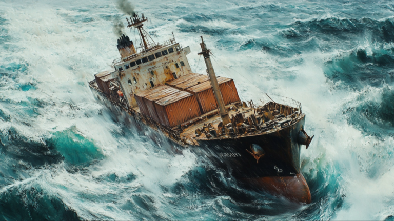 Container ship in rough seas