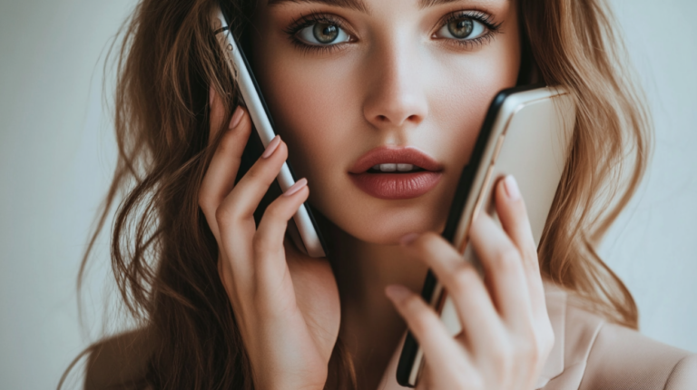Woman with two phones