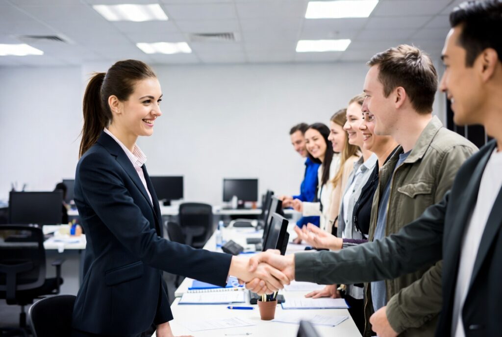 Beautiful marketer making publishing deals