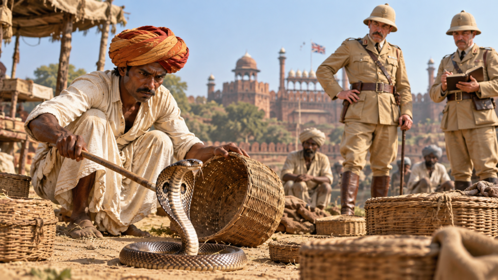 A man in Delhi trying to catch a cobra