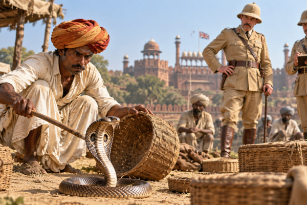 A man in Delhi trying to catch a cobra