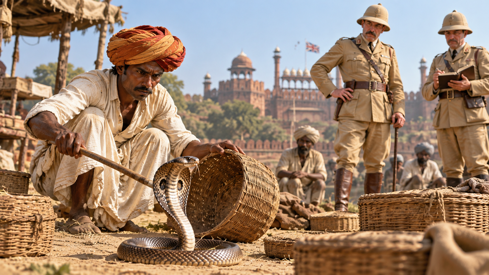 A man in Delhi trying to catch a cobra